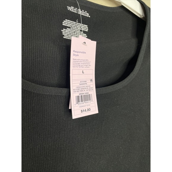 Wild Fable Women's Black Seamless Ribbed Short Sleeve Cropped Top Size Large NWT - Picture 3 of 4